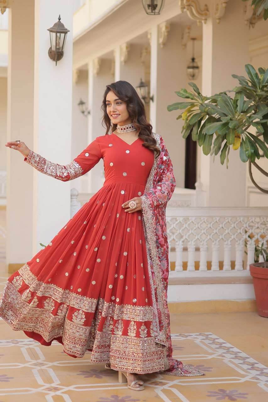 FAUX GEORGETTE EMBROIDERY ANARKALI LONG GOWN - MYLUXURY LANE ENTERPRISE